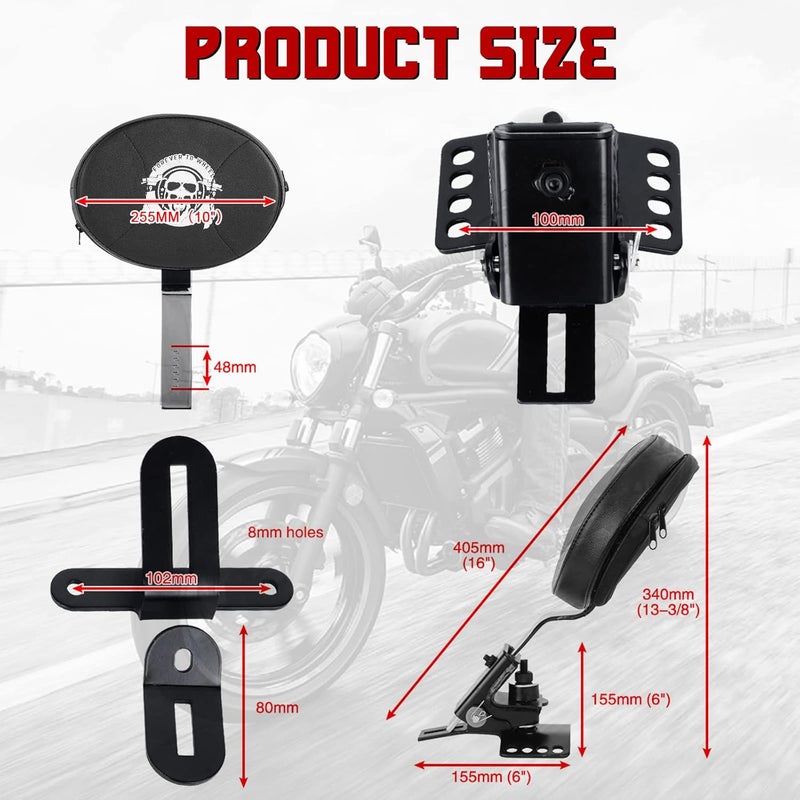 INNOGLOW Motorcycle Adjustable Driver Backrest Plug-In Rider Backrest with Skull Pattern for Harley Touring Electra Glide Road Glide Street Glide Road King - Image 2